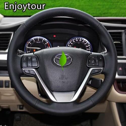 Leather DIY Hand Sewing Car Steering Wheel Cover 38cm Accessories for Toyota Highlander 2015 2016 2017 2018 2019 2020