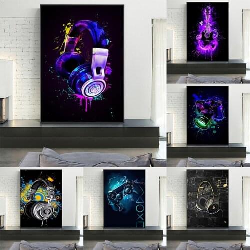 Colorful Cool Camera Headphones Game Console Canvas Painting Graffiti Art Posters Prints Wall Art for Living Room Home Decor