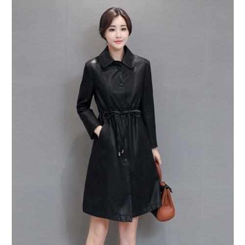 Faux Leather Jacket for Women Motorcycle Korean Jackets Womens Windbreaker Red Long Coats Chaqueta Cuero Mujer KJ588