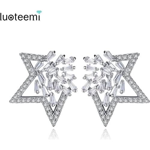 LUOTEEMI Wholesale Fashion Ladies Cubic Zirconia Big Star Shape Stud Earrings For Women Earring Jewelry Satement Brincos Bijoux