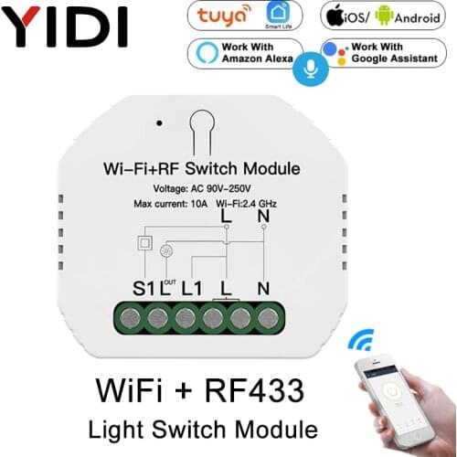Mini DIY WiFi RF433 Smart Light Switch Module Relay Tuya Smart Life Voice Control 1/2 Way Wall Switch Breaker Alexa Google Home