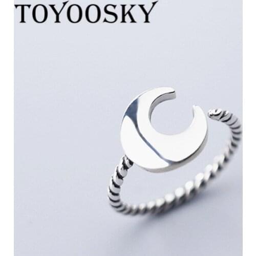 Real. 925 Sterling Silver Twist Moon Ring Adjustable Sterling-silver Party Jewelry