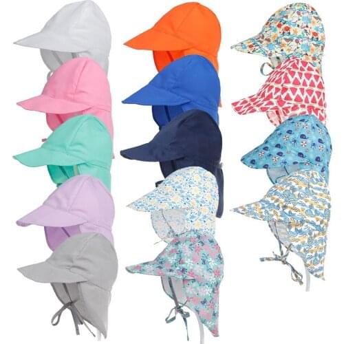 0-5T Summer Baby Sunhat Children Outdoor Neck Ear Cover Anti UV Protection UPF50+ Beach Caps Kids Boy Girl Swimming Flap Cap