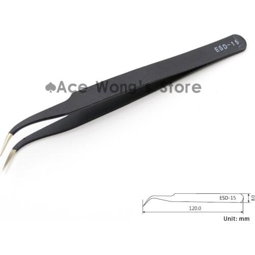 1pcs Precision ESD-15 Tweezers, stainless steel anti-static tweezers Repair Tool Soldering Station Welding Assist