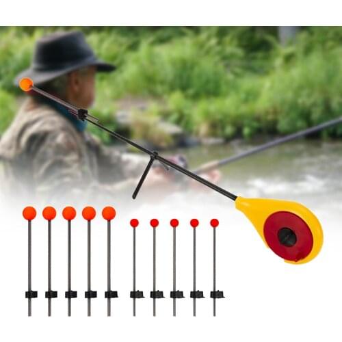 Yellow Outdoor Winter Portable Mini Ice Fishing Rod Equipment with 5Pcs Large/Small Red Ball Spring Fishing Trackle Accessories