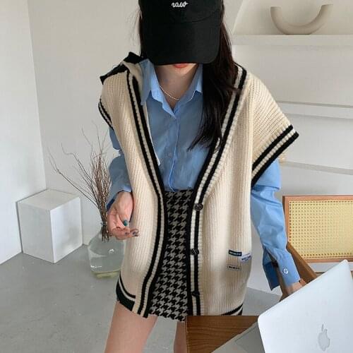 Casual loose knit cardigan vest 2021 autumn sleeveless new vest women sweater
