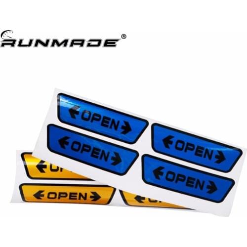 Runmade 4pcs/ set Retail Reflective Car Door Sticker OPEN Words Safety Warning Stickers Car Styling