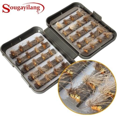 Sougayilang Promotion Fly fishing Hooks 40pcs/box Fly Style Salmon Flies Trout Single Hook Dry Fly Fishing Lure Fishing Tackle
