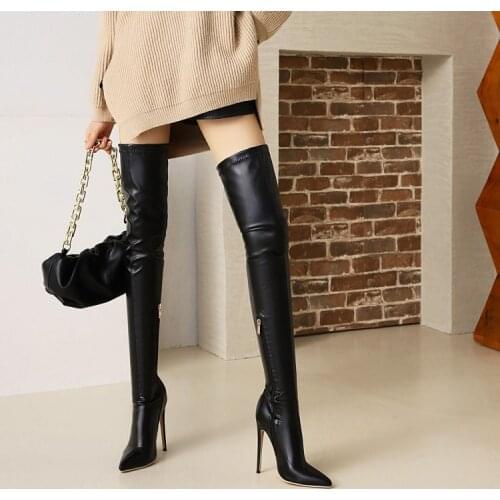 Ochanmeb Sexy Stiletto Ultra Extremely High Heels Evening Club Party Thigh Boots Women Slim Leg Stretch Overknees Boots Shoes 46