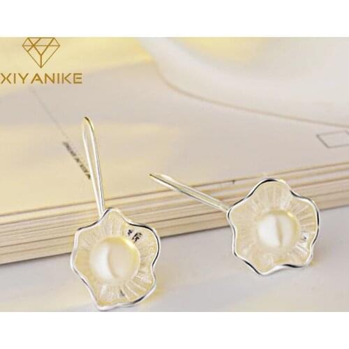 XIYANIKE 925 Sterling Silver Prevent Allergy Stud Earrings Charming Lotus Pearl Jewelry for Women Couple Geometric Party Jewelry