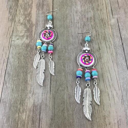 2018 new wholesale handmade Ethnic jewellery stone dangle earrings with tassel and metal star