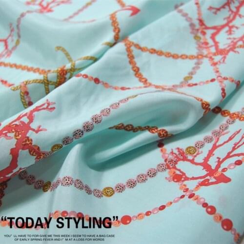 LEO&LIN 14 M/M Light Blue Coral Stripes Silk Cotton Silk Clothing Cloth Fabric DIY Textile Tissue