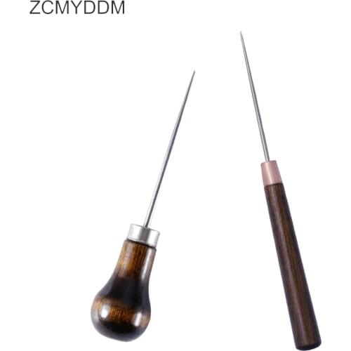 ZCMYDDM 1/2PCS Leather Wood Handle Awl Punching Tools Straight Awls Hole Puncher Drills for Stitching Sewing Hand Sewing Tools
