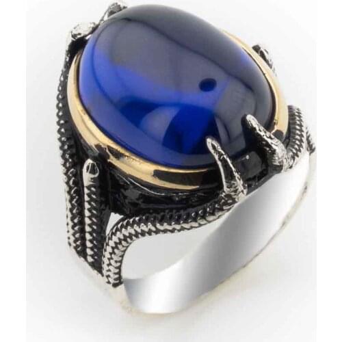Blue Zircon Stone Eagle Claw Men 'S Silver Ring