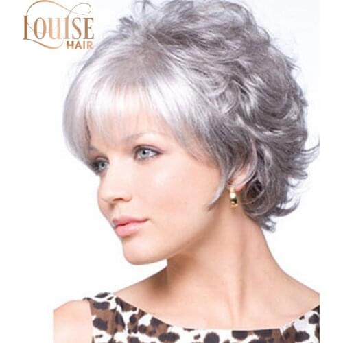 Louise Grey Straight White Wig With Bangs For Black White Women Natural Heat Resistant Pixie Cut Hair BlondeColor Available
