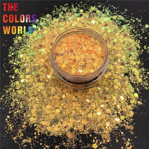 TCY045 Shinning Silver Light Orange Color Hexagon Nails Glitter Nail Art Decoration Body Art Glitter Handwork Tumblers Festival