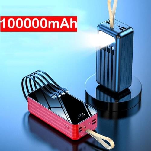 100000mAh Power Bank for iPhone 12 Pro Samsung S21 Xiaomi Powerbank Portable Charger External Battery Pack Power Bank Poverbank
