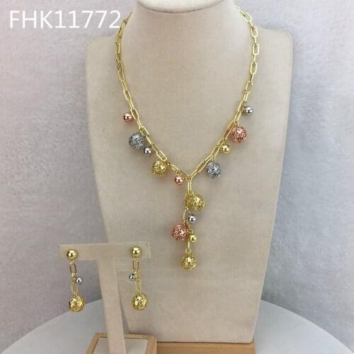 Yuminglai Fine Jewelry Three Tones Jewelry Dubai Gold Jewelry Sets for Women FHK11772