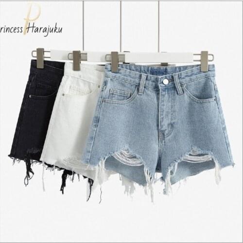 High Tight Waist Jeans Shorts Summer Women Hole Jeans Burrs Female Summer Build A Word Torn Wide-legged Short Pants Dropshipping