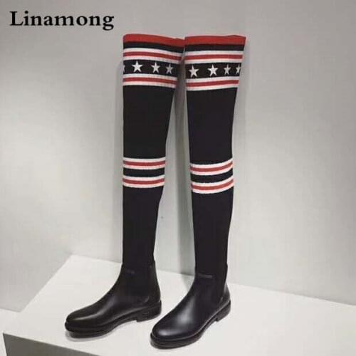 Luxury Brand Socks Boots Women Over The Knee High Boots Autumn Winter Knitted Shoes Long Thigh High Boots Elastic Slim Size34-40