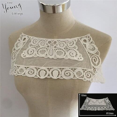 Womens lace fabric decoration white collar flower pearl embroidery DIY clothing craft supplies accessories 1 piece for sale