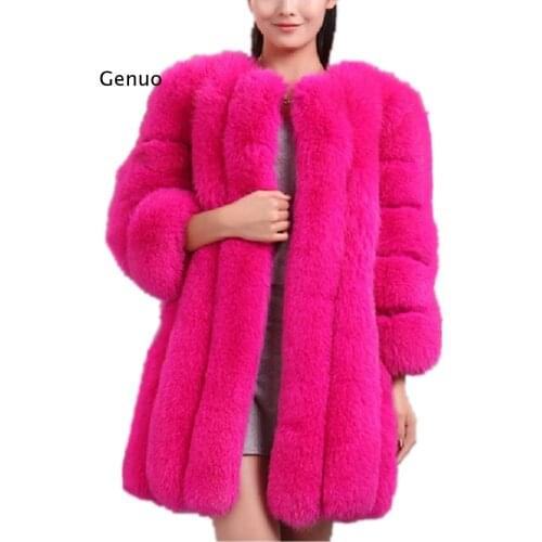 Women Winter Luxury Long Sleeves Faux Fox Fur Coat Jacket Slim Long Faux Fur Jacket Overcoat Women Furs Coat Abrigo Mujer