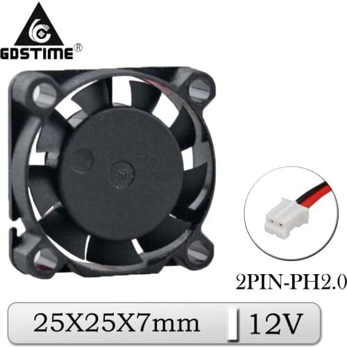 1Pcs/Lot Gdstime DC 12V 25x25x7mm 25mm Mini Brushless Cooler Audio Cooling Fan 25x7mm 2cm Miniature Exhaust Radiator Fan