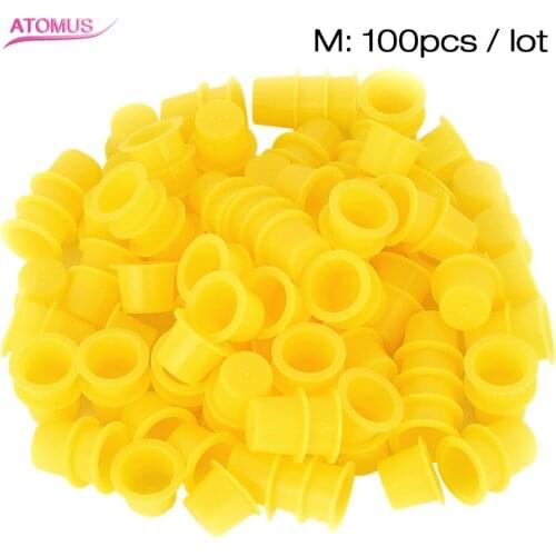 100Pcs Plastic Medium Ink Pigment Cup For Permanent Tattoo Makeup Eyebrow Makeup Container Stand Holder Body&Art Accessories