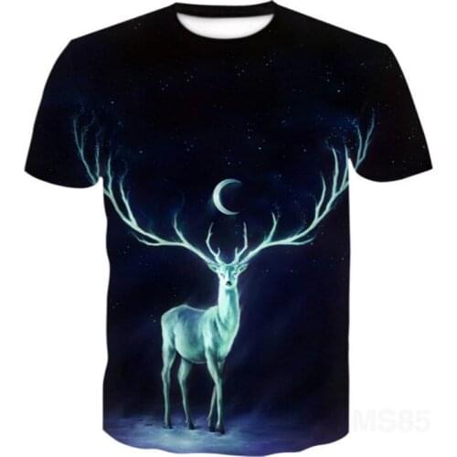 2021 Cool Animal Print Short Sleeve T-shirt Men 3D Fluorescent Trend Deer High Quality Tops For Men WomenPunk T-shirts Clothing
