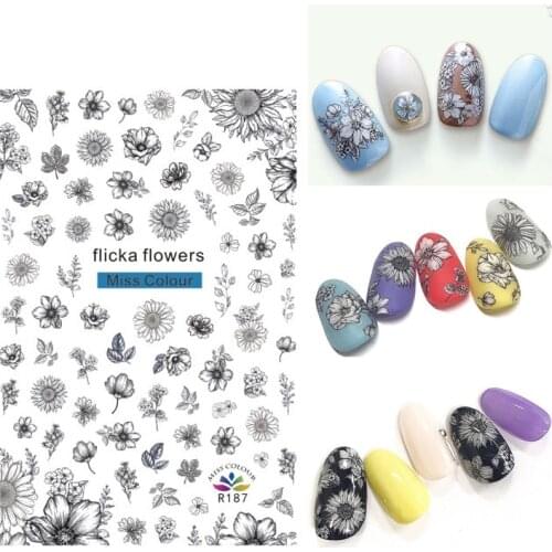 3D Stickers for Nails Self-adhesive Sketch Flowers Chrysanthemum Nail Art Decorations Decals Foil Wrap Manicure Accessories