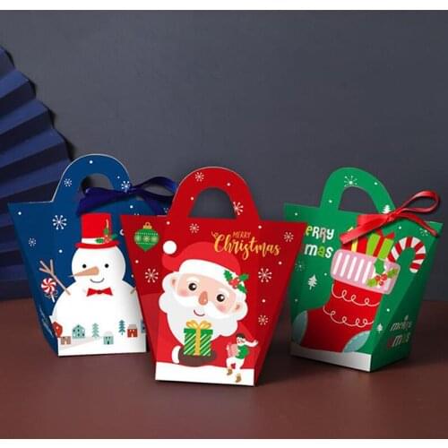 5pcs Christmas Gift Bag Red Paper Christmas Bag For Candy Cookie Paking Box