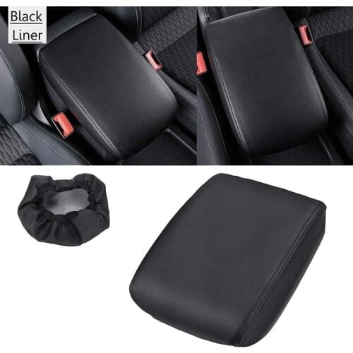 Car Leather Center Console Seat Box Pad Armrest Cover Protective Cover for Tiguan MK2 2016 2017 2018 Black