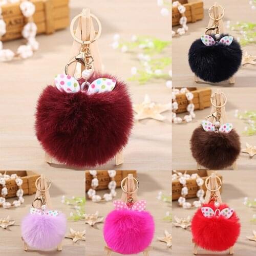 Bowknot Fur ball bag Pendant cute Rabbit fur ball plush Key chain car Keychain