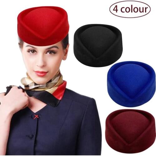 New Feather Woolen Stewardess Hat Vintage Ladies Beret Temperament Solid Color Women Caps For Dinner Stage Performance