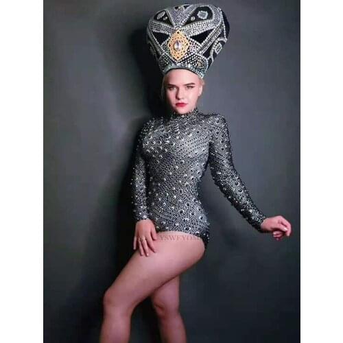Blacck Rhinestones Sex Bodysuit Women Singer Stage Wear Outfit Nightclub Show Stretch Leotard Party Dance Performance Wear