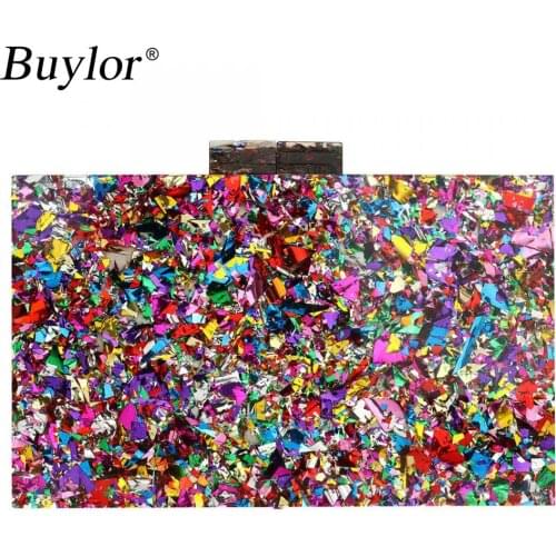 Buylor Women Evening Clutch Bags for Wedding Party Luxury Sequins Chain Bags Woman Small Handbag Acrylic Shoulder Bag Purse