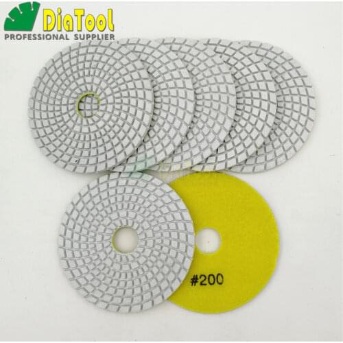 SHDIATOOL 7pcs 4" #200 diamond wet flexible polishing pads 100mm White bond sanding disc for granite stone marble