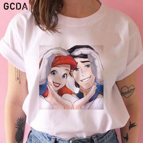 Oversized Top Aesthetic Unisex T Shirt The Little Mermaid Ariel Princess and Prince Lovers Graphic Harajuku Tees Women Clothes