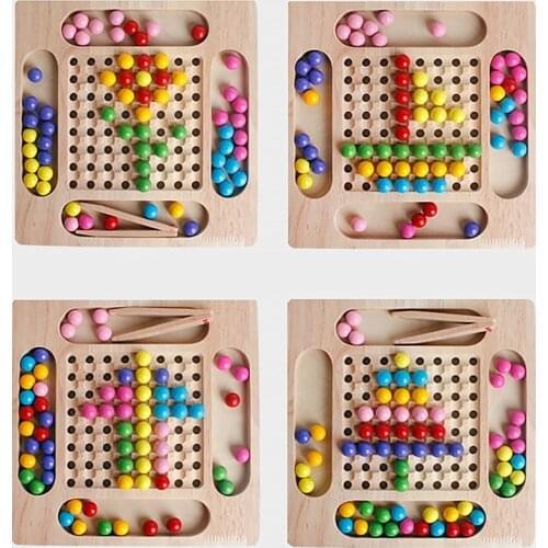 Rainbow Eliminate Beads Puzzle ChildrenS Early Education Board Games Educational Toy 2 In 1 Clip Beads Board Games Toy