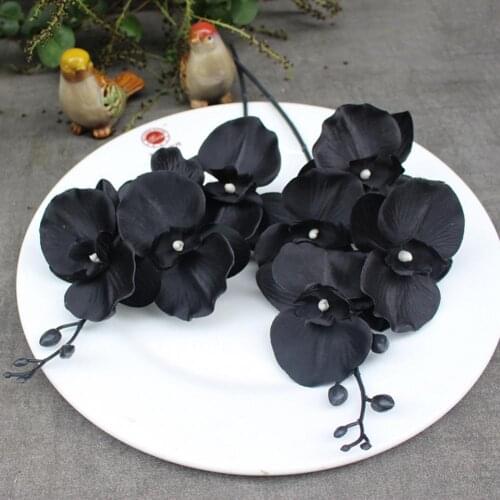 Artificial Flower Simulation Floral Fabric Black Phalaenopsis Fake Flower for Home Artificial Flower