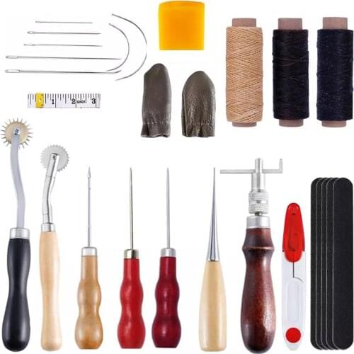 KAOBUY Leather Craft Tools Set With Edge Stitching Groover,Tracing Wheel,Sewing Needle And Other Leathercraft Accessories