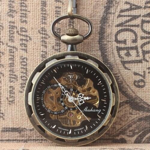 Steampunk Classic Bronze Skeleton Mechanical Pocket Watch White Roman Dial No Cover Pocket Watches Gift wholesale