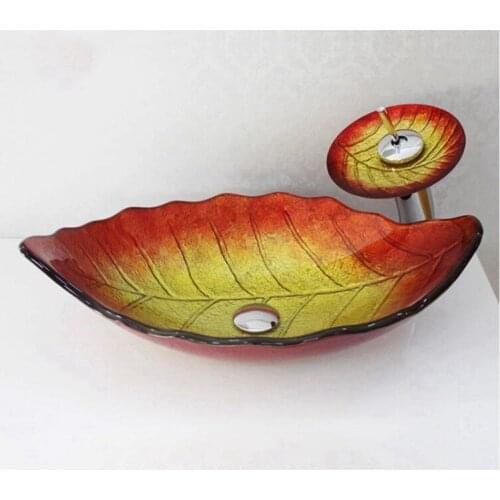 Club Toilet Thick Tempered Glass Ecleaning Basin Winter Tree Leaf Washbowl Carving Art Basin Bathroom Countertop Sink + Faucet