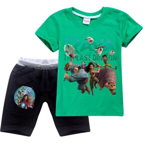 Summer New Kids T-shirt Shorts Set Boys Girls Cartoon Raya and The Last Dragon Short Sleeve Shirt Top + Shorts 2-piece Suits