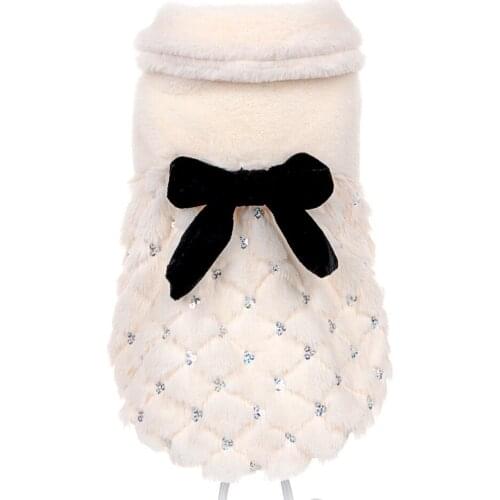 Beautiful white hair, elegant bowknot, plush coat, dog clothes, warm clothes in autumn and winter, breathable pet clothes