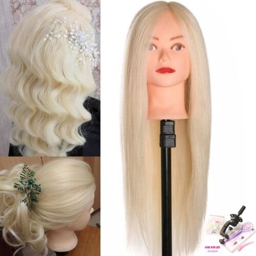 Mannequin Dolls 60 % Real Human Hair Brown Training Head blonde For Salon Hairdressing Professional Styling Head can be Curled