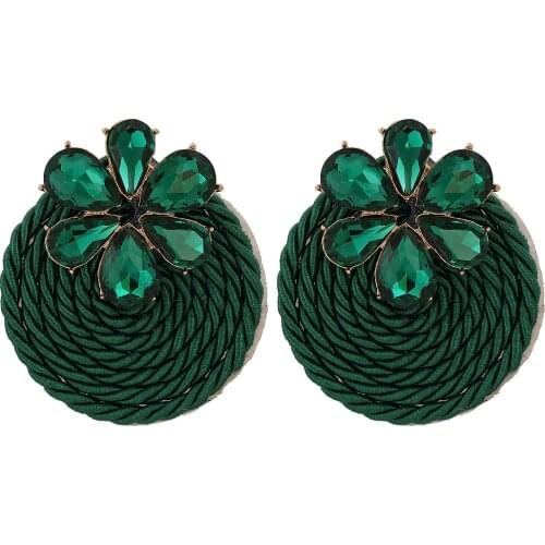 Fashion Handmade Thread Wrapped Earrings Jewerly Geometric Round Large Crystal Earrings