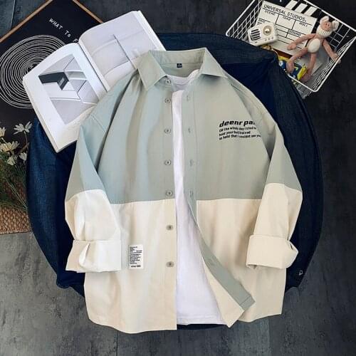 Mens Casual Button Down Men Shirts Long Sleeve Business Polo Splicing Flannel Shirts Japanese Fashion Men Clothing