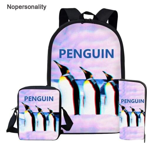 Nopersonality Cute Penguin Print School Bag Set for Primary Boys Girls 3d High Middle Student Kids Schoolbag Children Bookbags