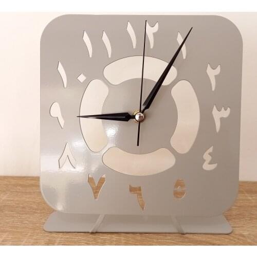 Table clock, Modern and Geometric Clock, Desktop Metal Clock, Table top clock, Deep Gray Arabic Number